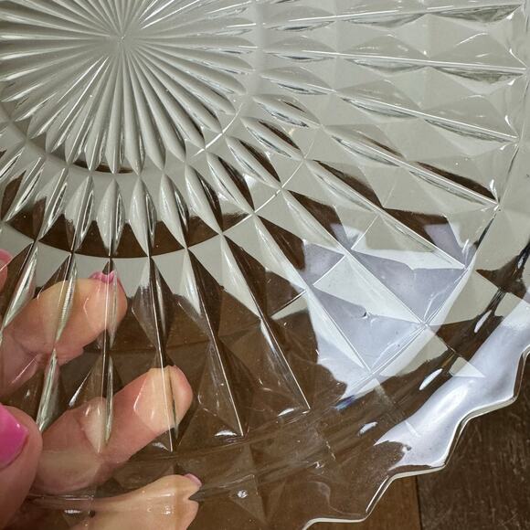 Vintage‎ Pressed Mold Blown Cubist Clear Glass Serving Tray Plate 10 inches - Picture 3 of 5